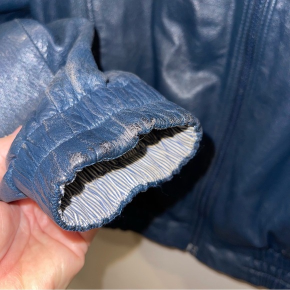 Bally Vintage Daytona Blue Leather Jacket Mens Size 42 - Picture 6 of 9